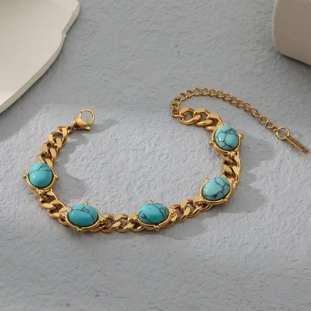 18k Gold Turquoise Stone Bracelet - Picture 6 of 6